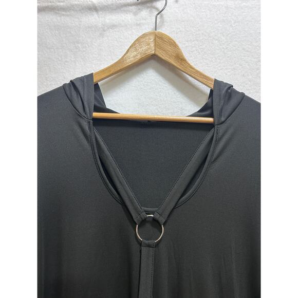 Gothic Cape Dress 2XL Black Hooded Cage Grommet Style Long Sleeve Witchy Emo - Picture 5 of 9